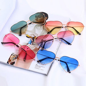 Heart Shaped Sunglasses Women Metal Reflective Mirror Lens Fashion  Sun Glasses Brand Designer For Ladies Travel Accessories