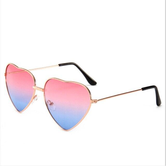 Heart Shaped Sunglasses Women Metal Reflective Mirror Lens Fashion  Sun Glasses Brand Designer For Ladies Travel Accessories